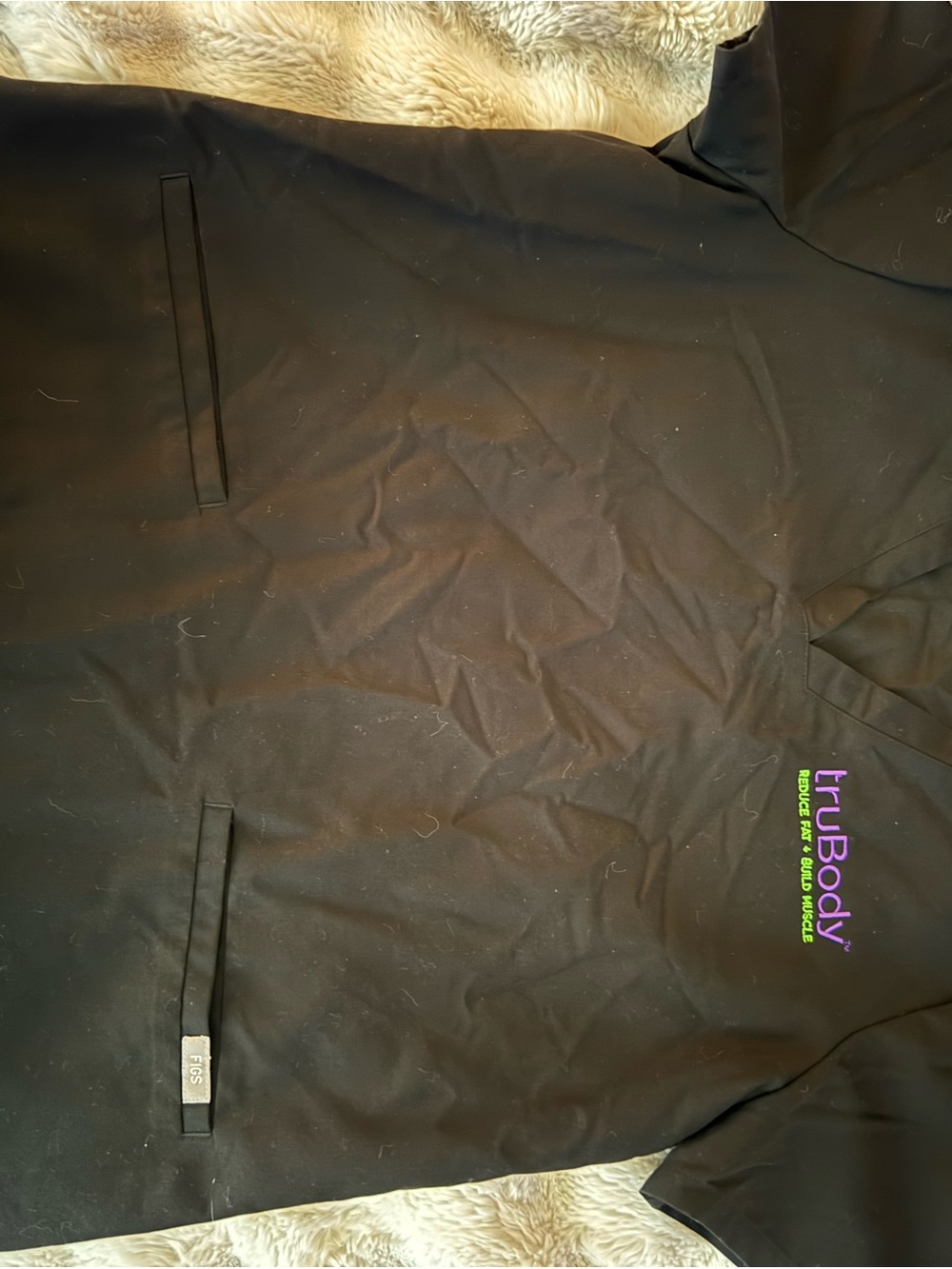 Figs truBody Black Medical Scrub Top with Embroidered Logo
